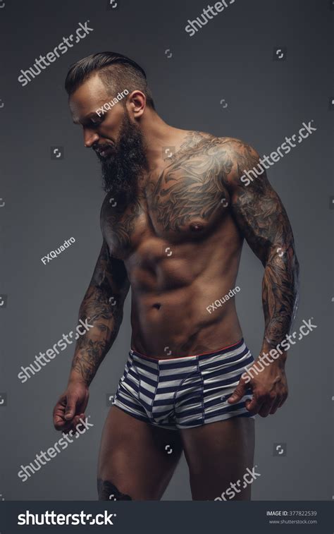 Naked Bearded Man Tattooed Body Standing Stock Photo Shutterstock