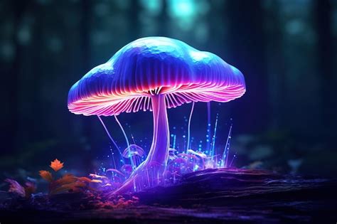 Premium Ai Image Mushroom Fantasy Glowing Mushrooms In Mystery Dark