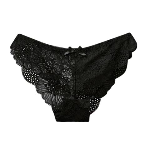 Sehao Women S Breathable Hipster Panties Lace Hi Cut Thong Underwear String Bikini Black