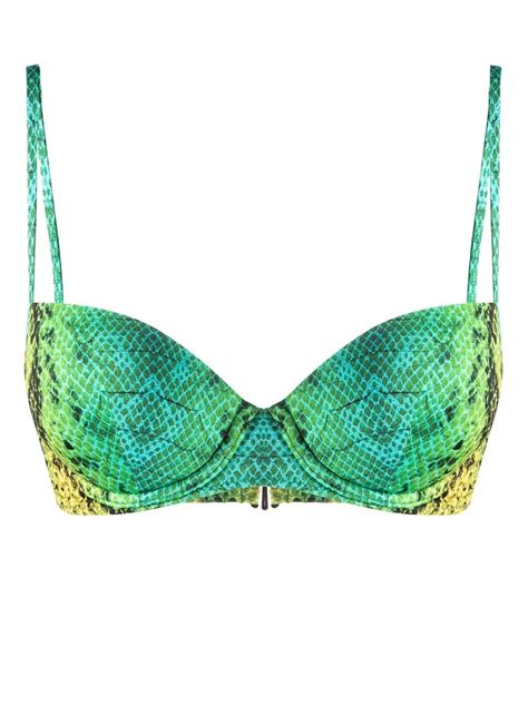 Noire Swimwear Snakeskin Print Bikini Top Green Farfetch