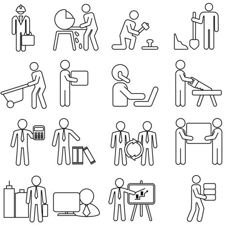 Employees Vector Icon Set Working Illustration Sign Collection Work