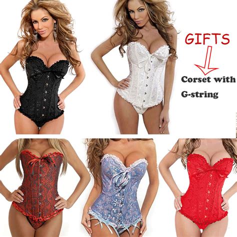 Women Lace Up Boned Bustier Corset Overbust Burlesque Waist Cincher Lingerie Top Ebay