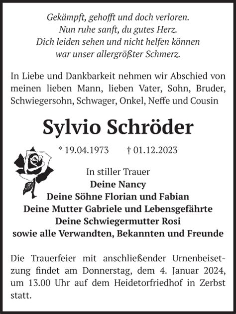 Traueranzeigen von Sylvio Schröder abschied nehmen de