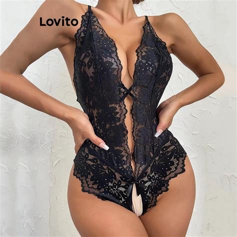 Lovito Women Sexy Plain Lace Backless Sexy Lingerie LNL Shopee
