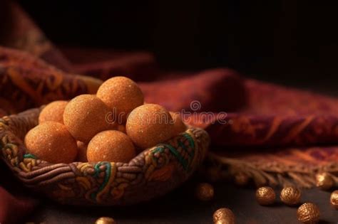 Motichoor Ladoo Indian Sweets Pattern Close Ai Generation Stock