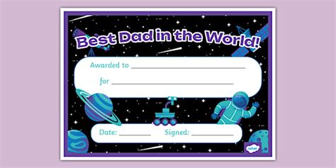 Space Themed Father S Day Certificate Hecho Por Educadores