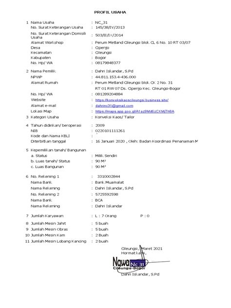 Profil Usaha 2021 Pdf