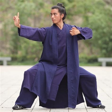 Mens Traditional Kung Fu Tai Chi Outfits Taoist Robe Wudang Linen Taiji
