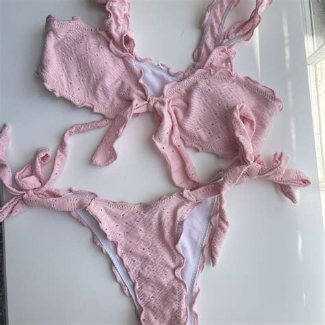 Coquette Styled Light Pink Eyelet Cheeky Bikini Set Depop