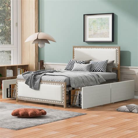 Latitude Run® Upholstered Platform Bed With Nailhead Decoration And 4