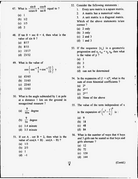 Multiple Choice Questions And Answers Mathematics Test Takin