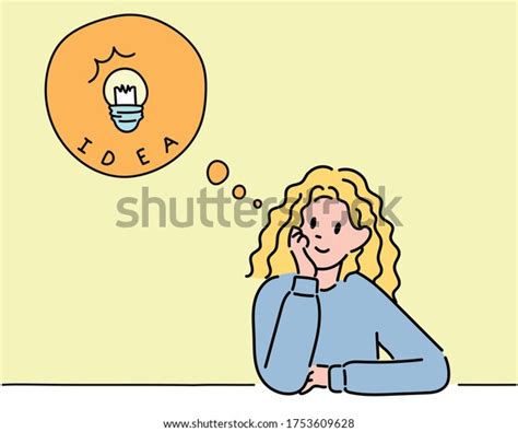 Girl Sitting Desk Thinking Idea Hand Stock Vector Royalty Free 1753609628