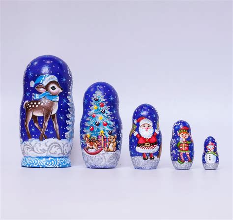 Christmas Nesting Dolls Matryoshka Doll Reindeer Santa Elf Snowmen