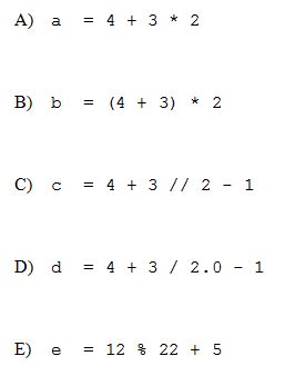 Solved A) a=4+3**2B) b=(4+3)**2C) c=4+3??2-1D) d=4+32.0-1E) | Chegg.com
