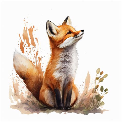 Premium Photo Drawing Of A Sitting Fox With Flowersxa White