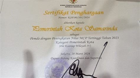 Kpk Ri Beri Nilai Mcp Tertinggi Ke Pemkot Samarinda Andi Harun Cetak