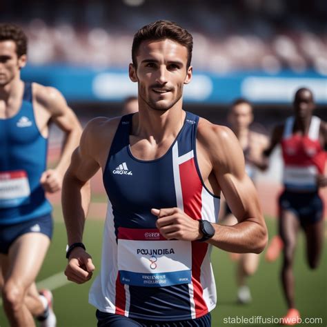 French Olympian Runner With Headset Stable Diffusion Online