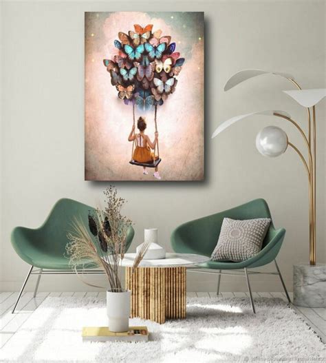 Картина маслом Мечты Девушка на качелях Шар из бабочек Картины купить в ...
