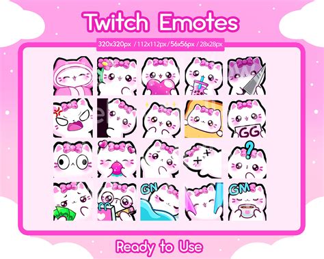 20 Cat Emotes For Twitch Discord White Cat Emotes Kawaii Kitty Neko