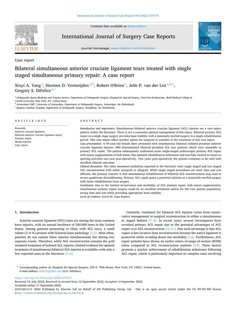 Pdf Bilateral Simultaneous Anterior Cruciate Ligament Tears Treated