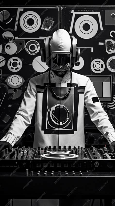 Premium Photo | A dj wearing a gas mask and a gas mask stands behind a dj's turntable.