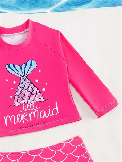 Baby Girl Fish Scales Letter Graphic High Neck Ruffle Trim Bikini Swimsuit Shein Usa