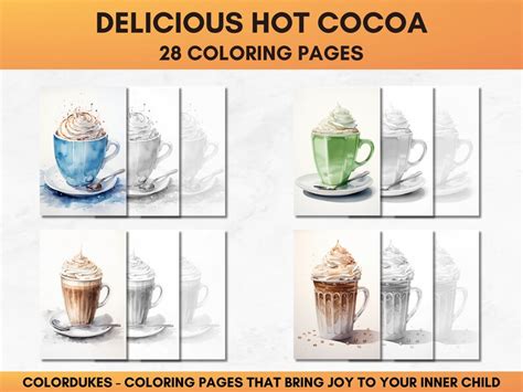 Hot Cocoa Coloring Pages Watercolor Coloring Book In Etsy
