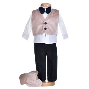 Set Botez Costum Botez Baieti Catifea Bej 5 Piese Trusou Botez Cu