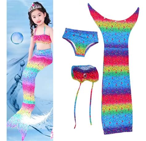 Niña 3 Piezas Bikini Traje De Baño Diseño Cola Sirena Envío gratis
