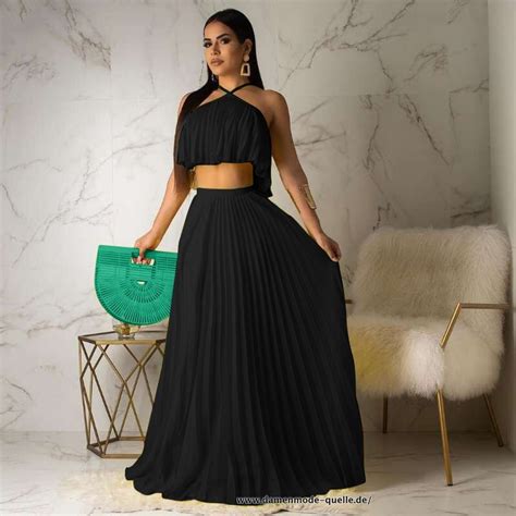 Damen Outfits Zweiteiler Damen Plissee Maxi Rock Und Crop Top Sexy