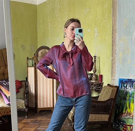 Vintage Pink Silky Pussy Bow Blouse Long Sleeve Bow Tie Top Etsy