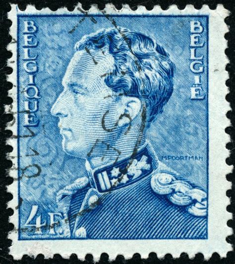 Vintage Stamp Printed In Belgium Shows King Leopold Iii Editorial