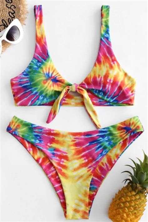 Tie Dye Printed Women High Waist Triangle Sexy Two Piece Bikini Set Swimwear Swimsuit Bathing