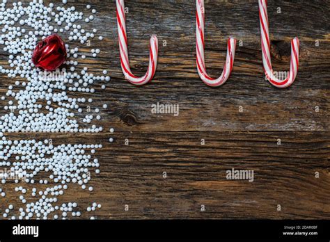 Rustic Wood With Candy Canes Background Stock Photo Alamy