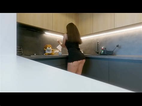 Hot Sexy Brunette MILF Housewife At Home No Panties In A Cut Miniskirt To Flash Her Meaty Juicy