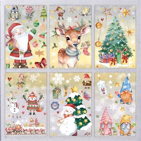 Sticker Noël Fenêtre Aquarelle SILARLAIT 10 Feuilles Sticker Fenêtre