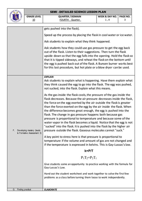 GAY LUSSAC S LAW LESSON PLAN DOCX Chemistry Science
