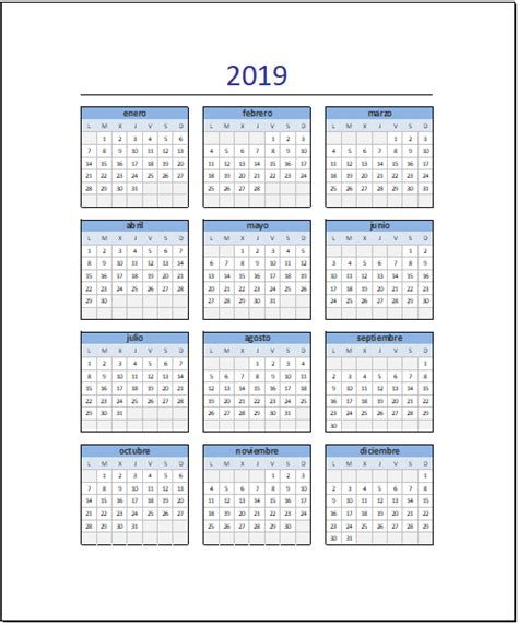 Calendario 2019 En Excel Plantilla Gratis Y Lista Para Imprimir