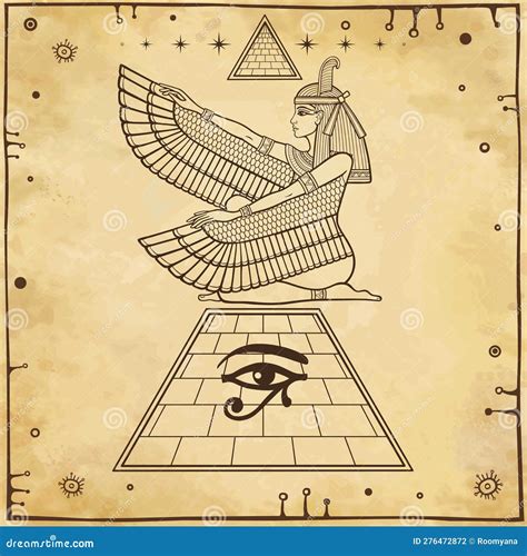 Isis Winged Set Of Egyptian Labels And Elements Vector Set