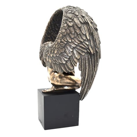 Winged Nude Male Angel Sitting On Plinth Bronze Finish Statue Sculpture Figure Greek Artworks