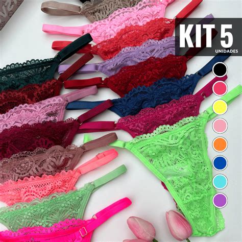 Kit Calcinhas Regulagem Luxo Em Renda Fio Dental Sexy Lingerie Feminina Sensual Moda