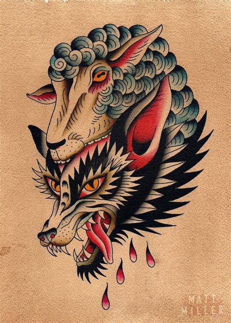 Traditional Wolf in Sheep Clothing Tattoo Flash Print - Etsy | Wolf ...