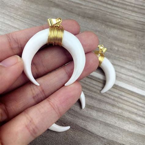 White Bone Crescent Moon Necklace Tribal Ox Horn Double Horn Etsy