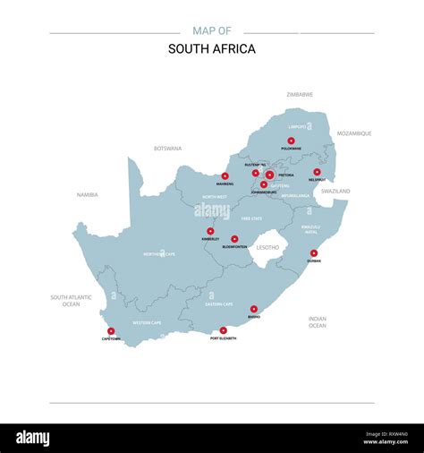 South Africa Vector Map Editable Template With Regions Cities Red