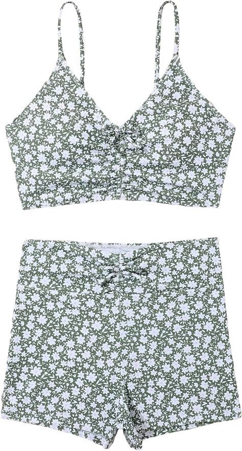 Amazon SHENHE Girl S Piece Swimsuit Floral Spaghetti Strap Wireless Bra And Shorts Bikini