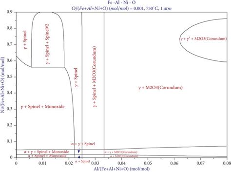 The calculated isothermal section of Fe-Al-Ni-O system at 750°C: (a) Al ... 