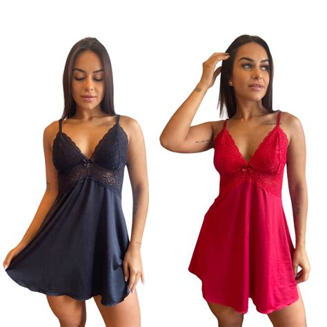 Kit Camisolas Feminina Sem Bojo Luxo Sensual Rendada Lingerie Linha Noite Lua De Mel