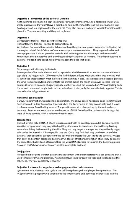 Lecture Microbial Genetics Objective Properties Of The