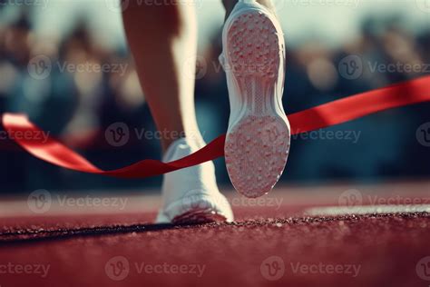 Female athlete crossing the finish line in a thrilling race competition