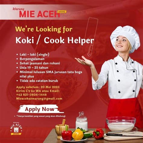 Lowongan Kerja Juru Masak Koki Helper Cook Di Mie Aceh Arang